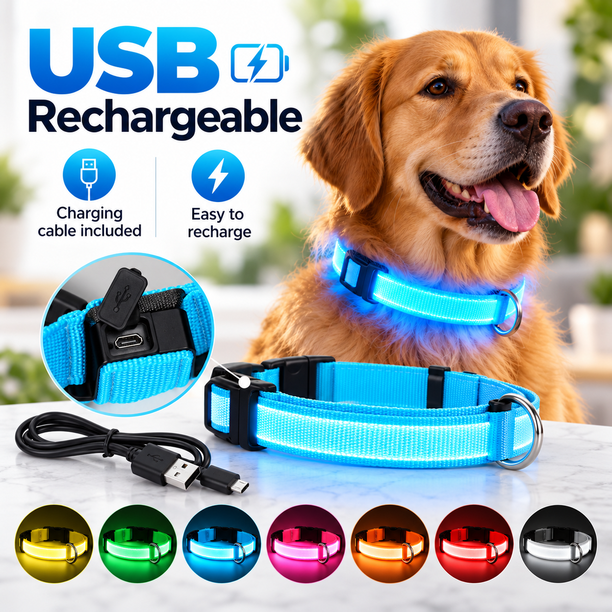 Rechargeable LED Dog Collar – Night Visibility