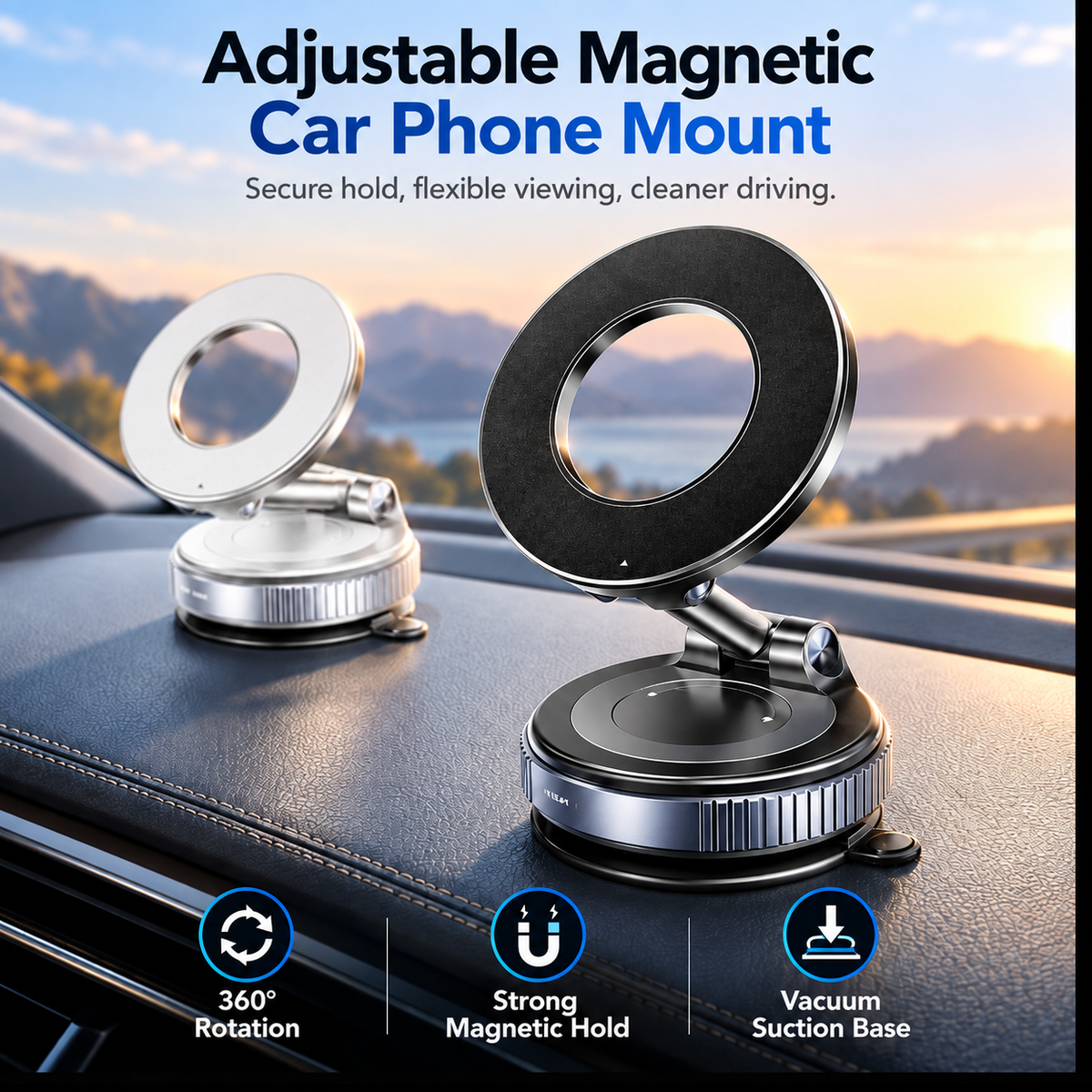Rivora adjustable magnetic car phone mount