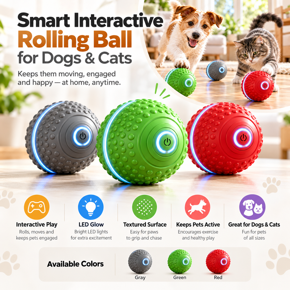 Rivora interactive pet rolling ball product detail